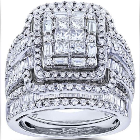 4Ct Round Cut Diamond Engagement 14k White Gold Plated Multi Band Diamond Ring - Picture 4 of 17